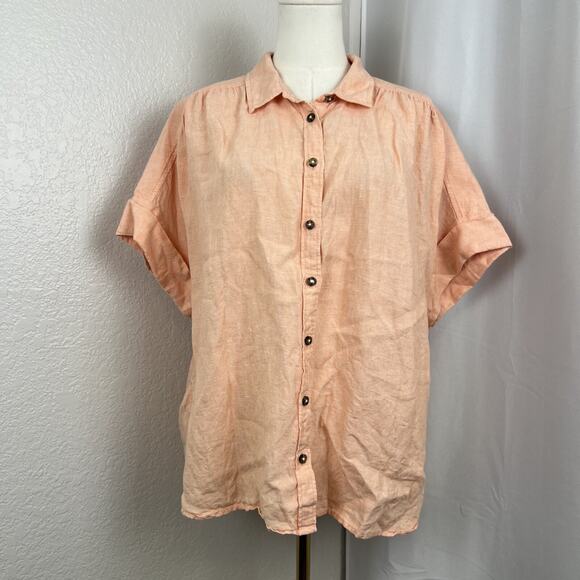 J Crew Top Womens Large Peach Baird Mcnutt Irish Linen Relaxed Coastal Preppy - Picture 1 of 11